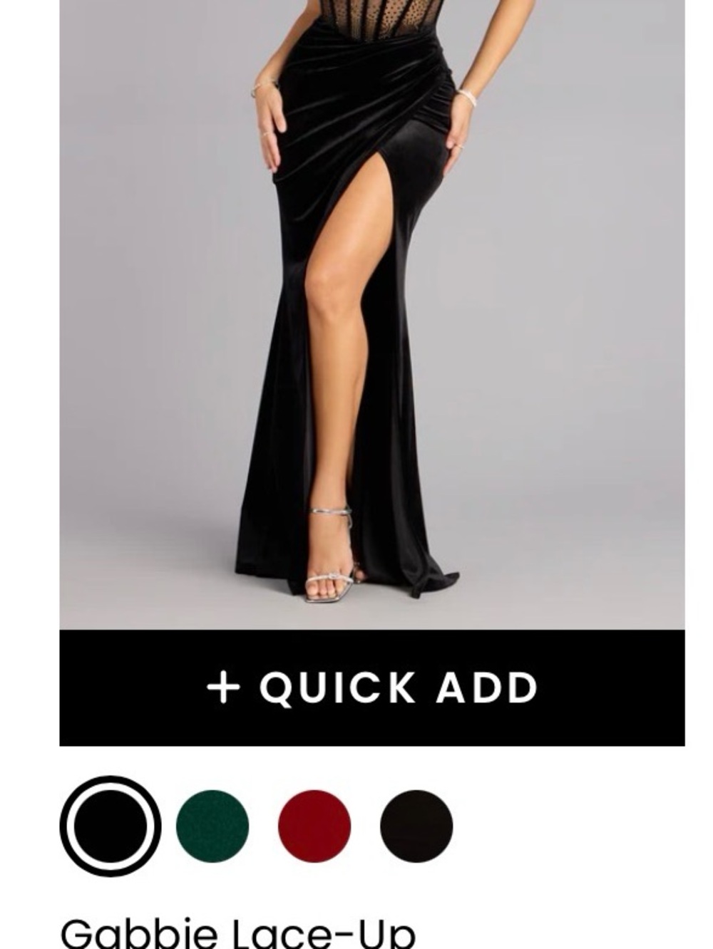 Windsor Black Velvet Lace-Up High-Slit Gabbie Prom Dress
